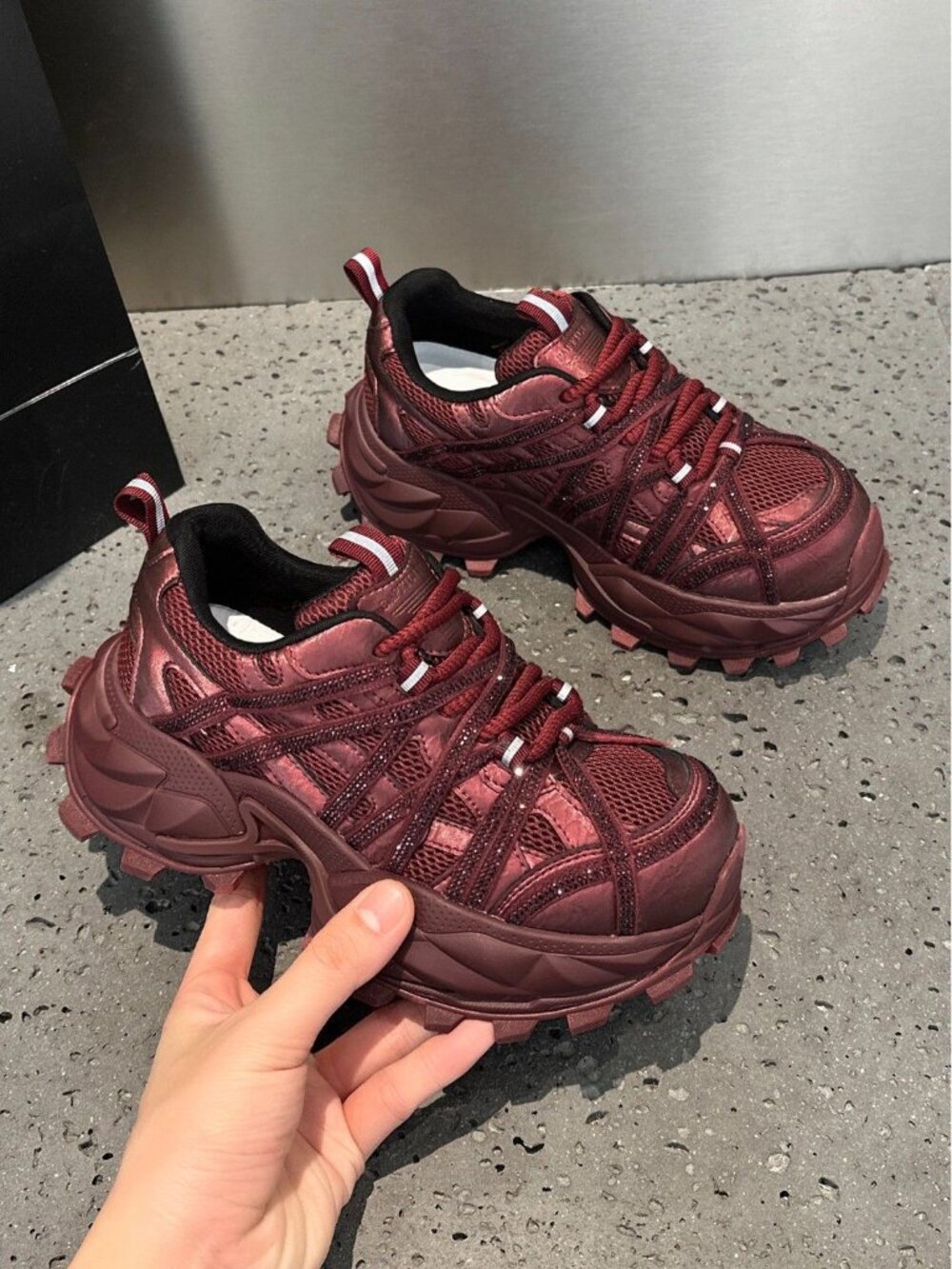 Women’s Chunky Dad Shoes, Genuine Leather Straps Breathable Mesh Casual Sneakers